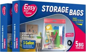10 Extra Large Zipper Lock Storage Bags with Handle and bottom,3 Gallon Size,16"x15.5" 5",Reusable Plastic Bag with Double Zip Top for Clothing,Travel,Moving,Beach,BPA-Free,3-Mil Thick
