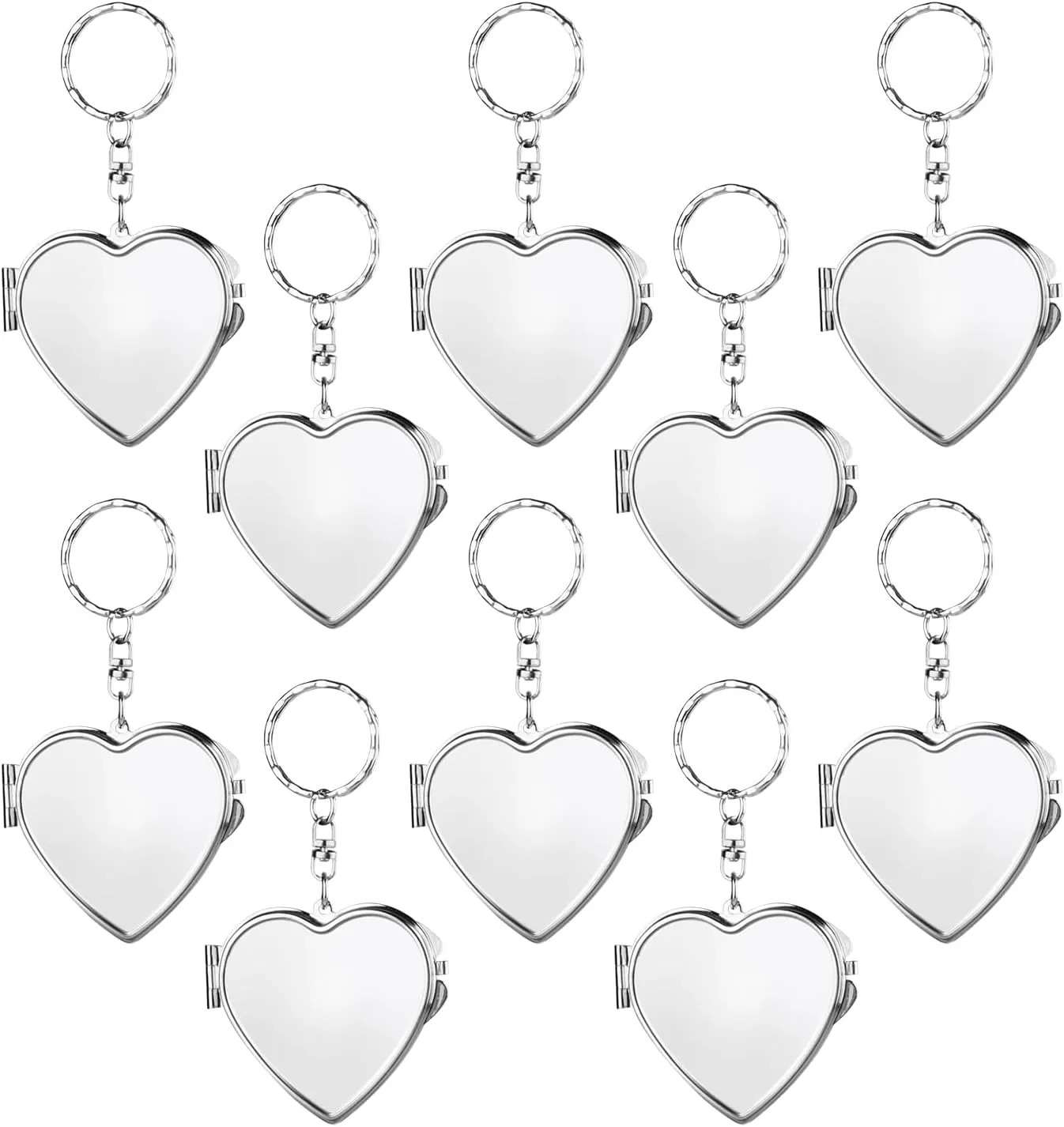 10 Pcs Compact Mirror Portable Metal Folding Mirror with Key Ring for Pockets Bags Wallets Travel Toiletries Gifts - Heart
