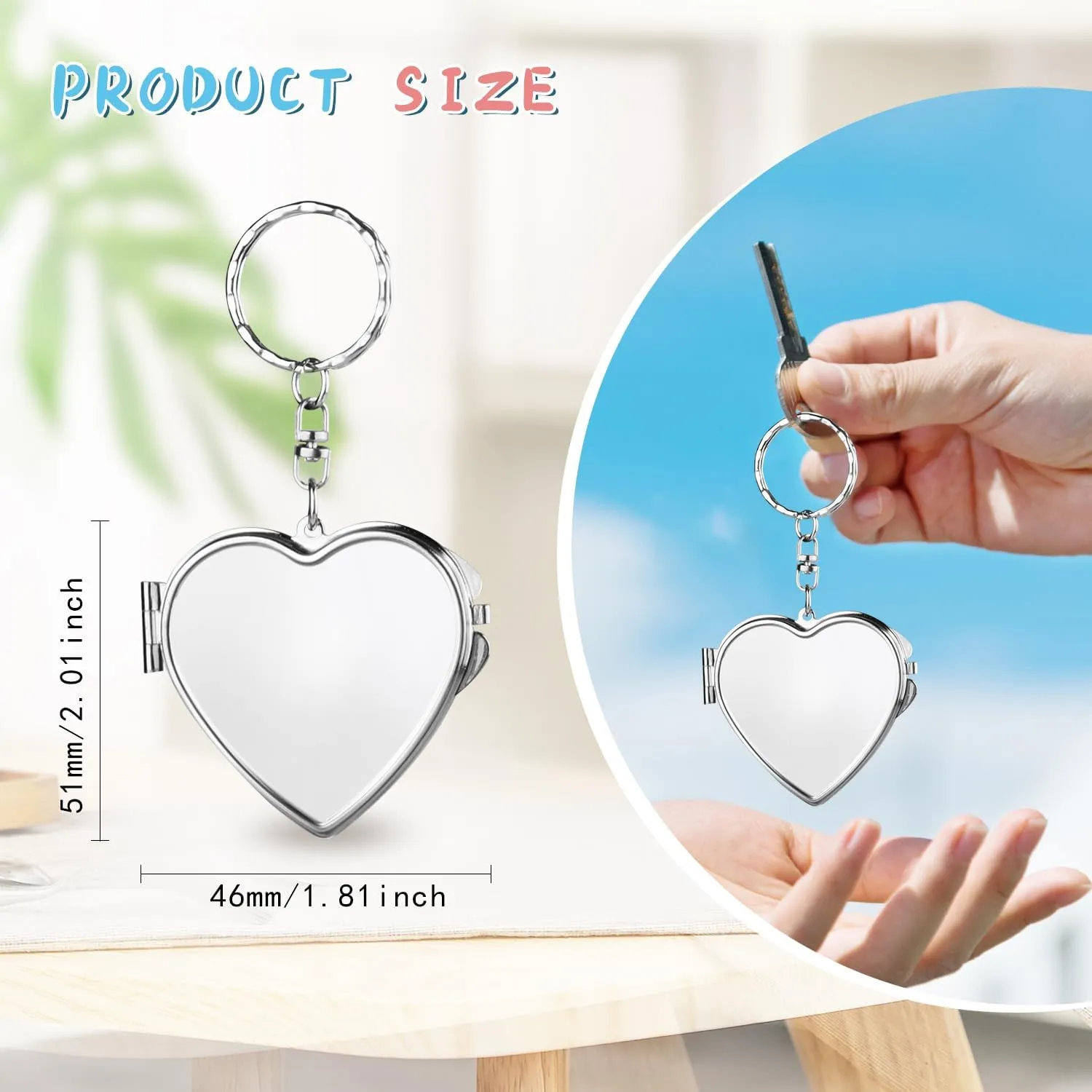 10 Pcs Compact Mirror Portable Metal Folding Mirror with Key Ring for Pockets Bags Wallets Travel Toiletries Gifts - Heart