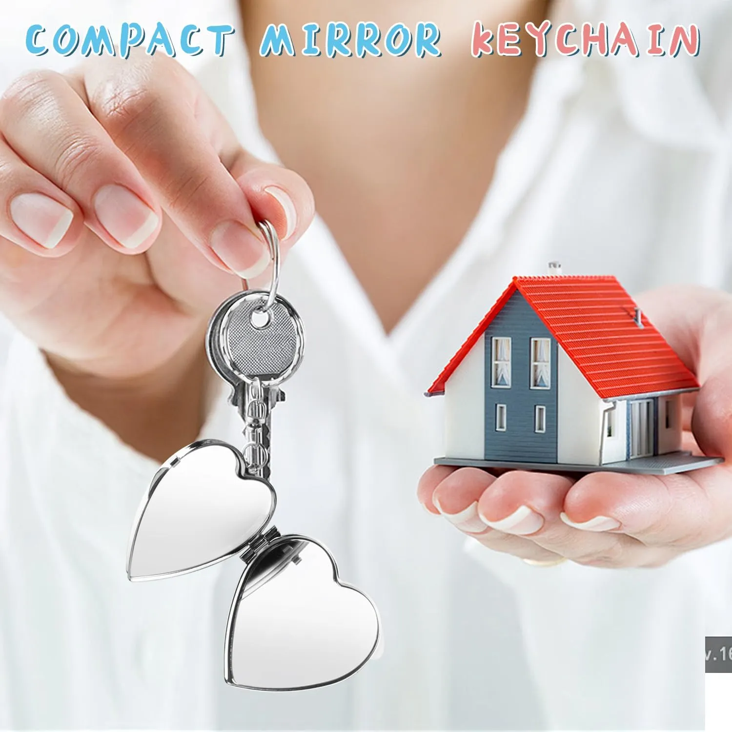 10 Pcs Compact Mirror Portable Metal Folding Mirror with Key Ring for Pockets Bags Wallets Travel Toiletries Gifts - Heart