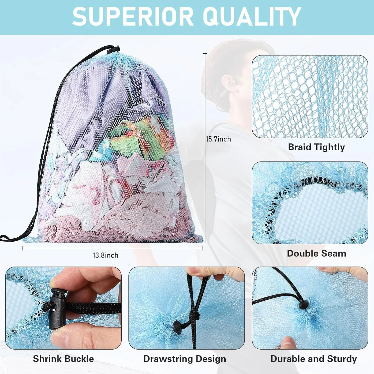 100PCS Drawstring Laundry Bags - Multicolor Nylon Mesh Gym, Travel, Beach & Storage Bags with Locking Closure for College, Gym, Yoga, Sport