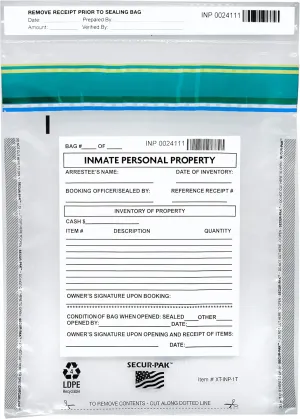 100pk Inmate Personal Property Bags, 9" x 12" - Premium, Level 4 Security Tamper Evidence Bags - Self Sealing, Transparent 2.5 Mil Coextruded Polyethylene