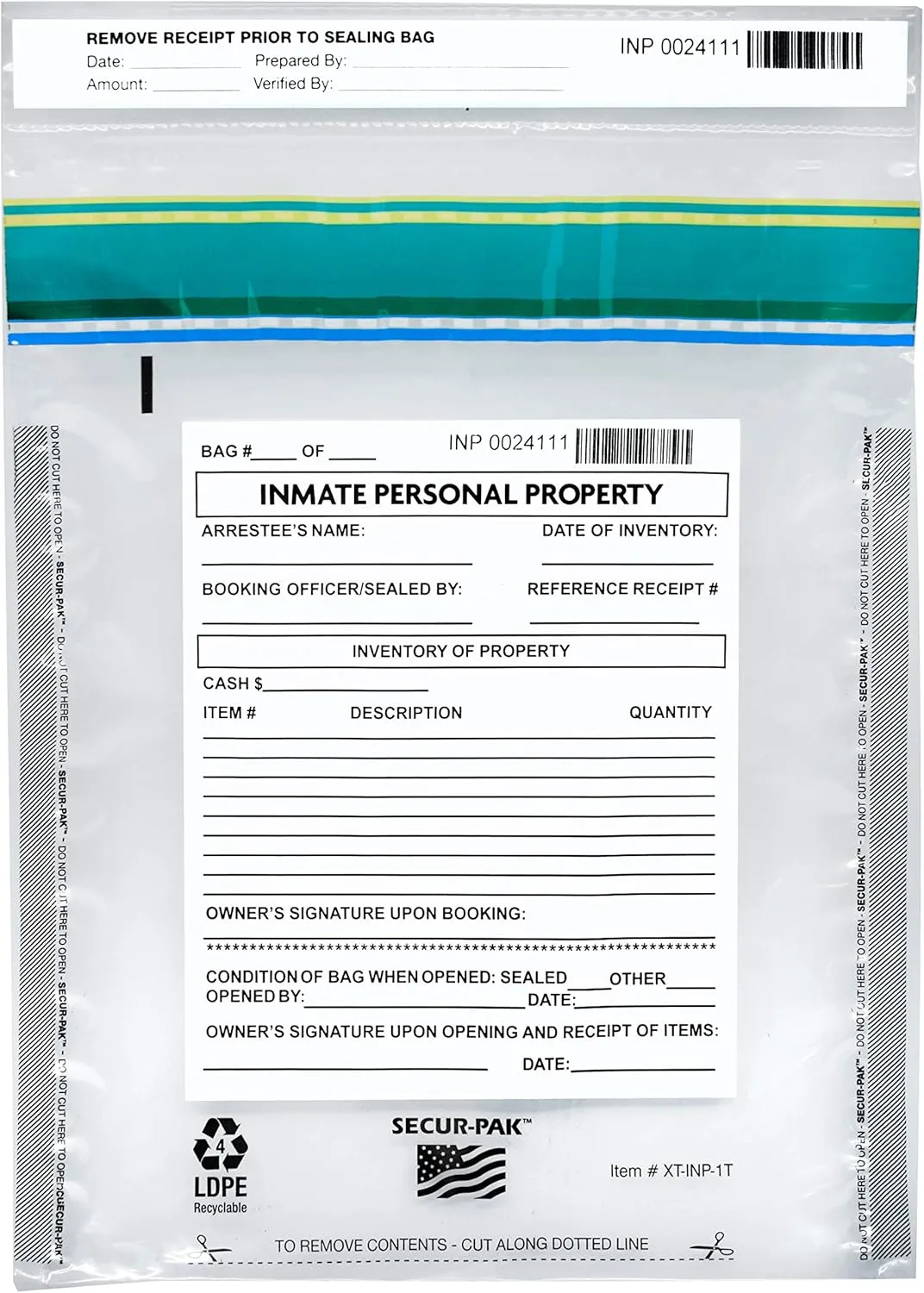 100pk Inmate Personal Property Bags, 9" x 12" - Premium, Level 4 Security Tamper Evidence Bags - Self Sealing, Transparent 2.5 Mil Coextruded Polyethylene