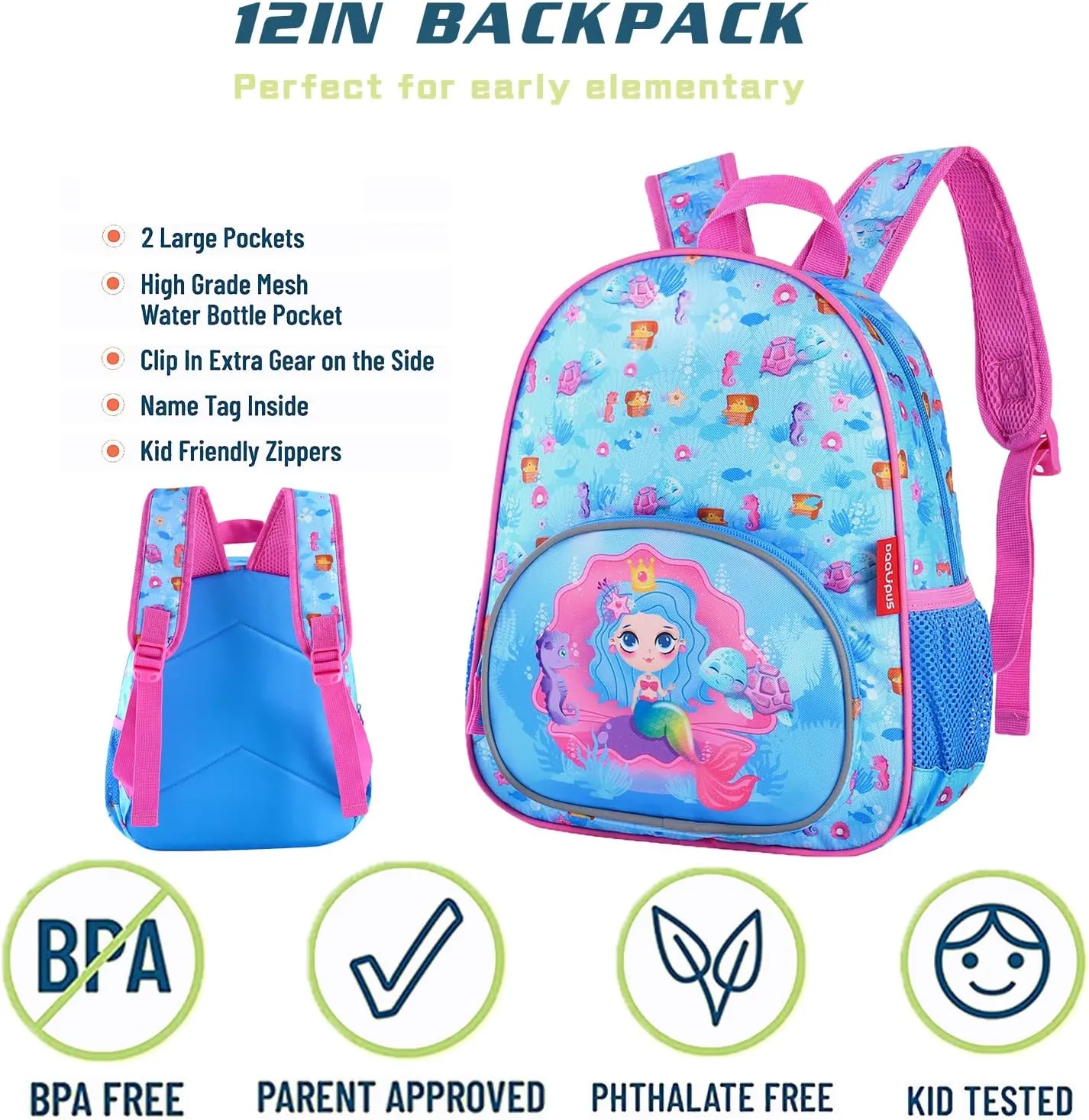 12-Inch Preschool Backpack for Girls, Kids Backpack for Boys & Girls, Perfect for Daycare and Preschool, Age 2-5 Years