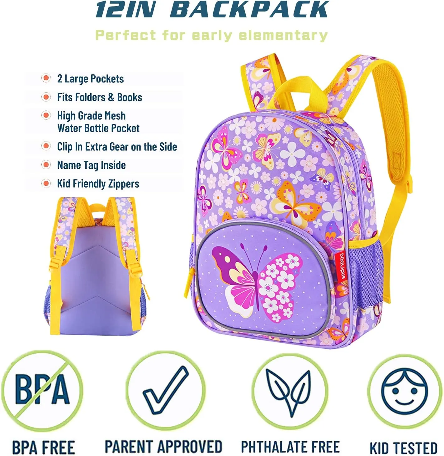 12-Inch Preschool Backpack for Girls, Kids Backpack for Boys & Girls, Perfect for Daycare and Preschool, Age 2-5 Years