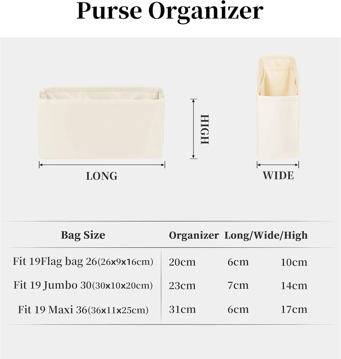 19 Bag Organizer Insert, Purse Organizer with Silky Satin Compatible with Chanel 19 Flap26 Bag, Lightweight Inner Bag for Luxury Bags (Craie, Flap26)