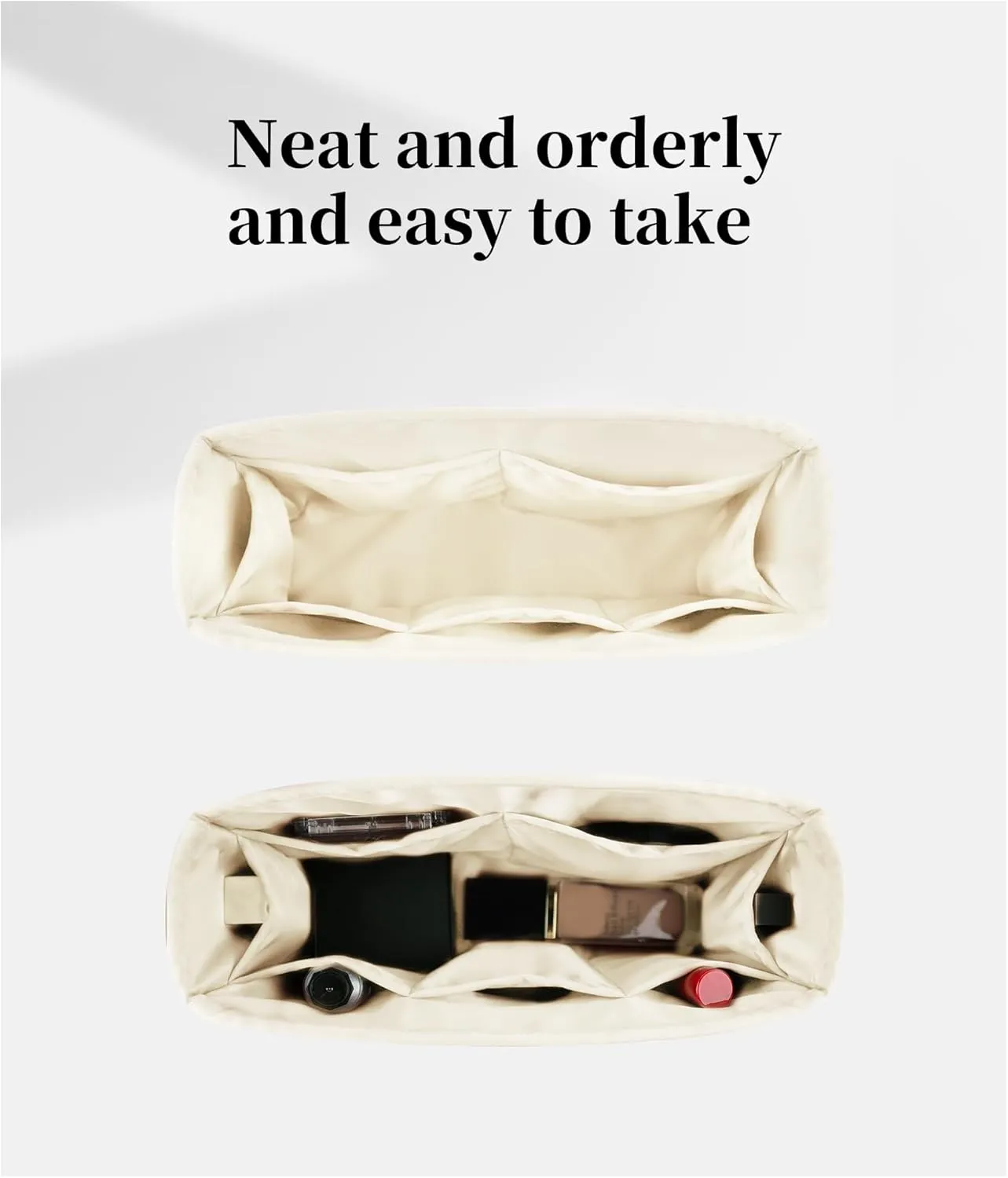 19 Bag Organizer Insert, Purse Organizer with Silky Satin Compatible with Chanel 19 Flap26 Bag, Lightweight Inner Bag for Luxury Bags (Craie, Flap26)