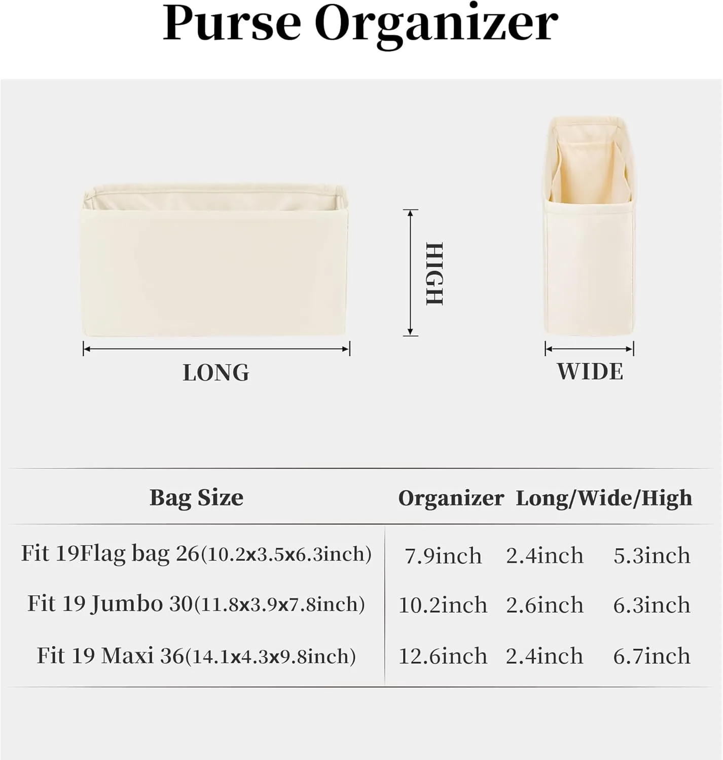 19 Bag Organizer Insert, Purse Organizer with Silky Satin Compatible with Chanel 19 Flap26 Bag, Lightweight Inner Bag for Luxury Bags (Craie, Flap26)