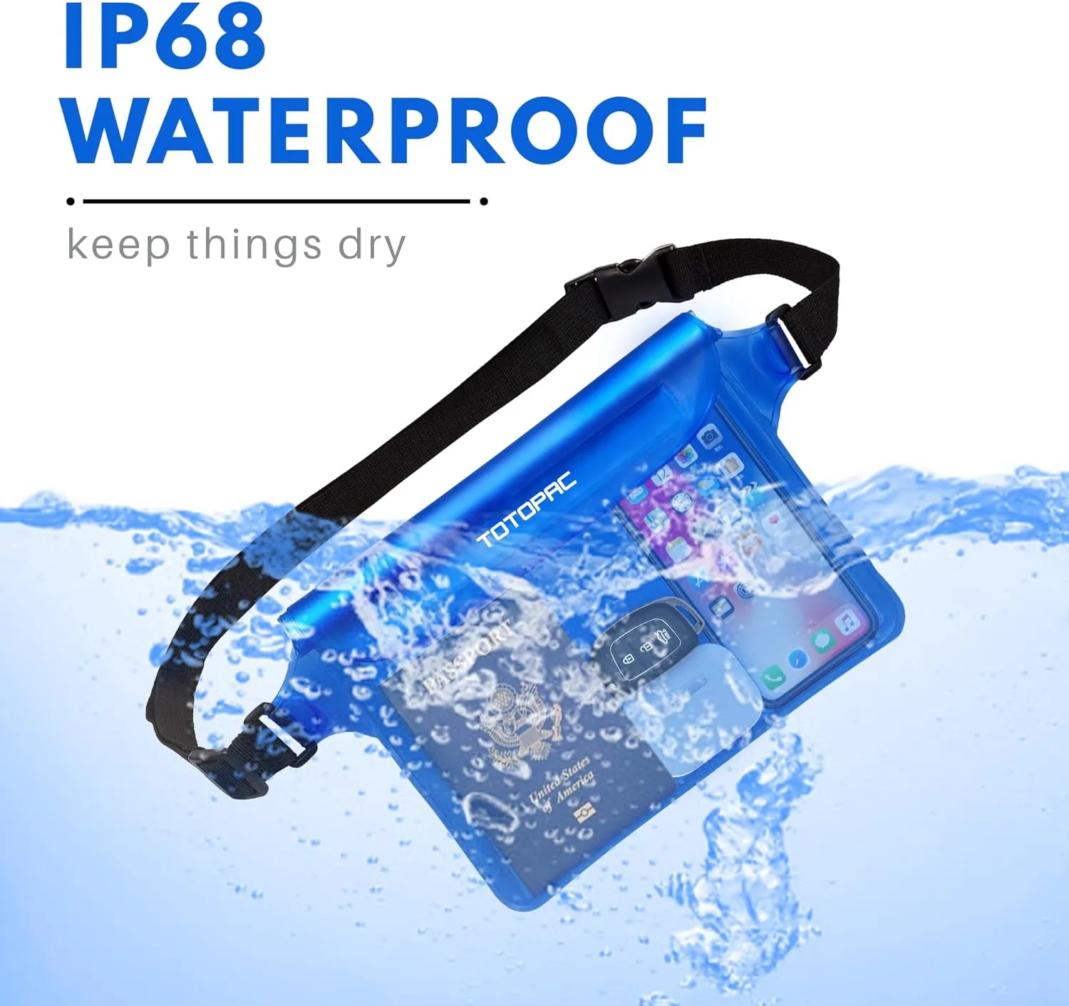 2-Pack Waterproof Fanny Pack, Phone Pouch with Waist Strap, 9x6.7 Inch Dry Bag for Phone, Cash, and Valuables – for Swimming, Kayaking, Boating, Snorkeling, and Water Sports (2, Grey   Blue)