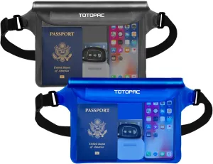 2-Pack Waterproof Fanny Pack, Phone Pouch with Waist Strap, 9x6.7 Inch Dry Bag for Phone, Cash, and Valuables – for Swimming, Kayaking, Boating, Snorkeling, and Water Sports (2, Grey   Blue)