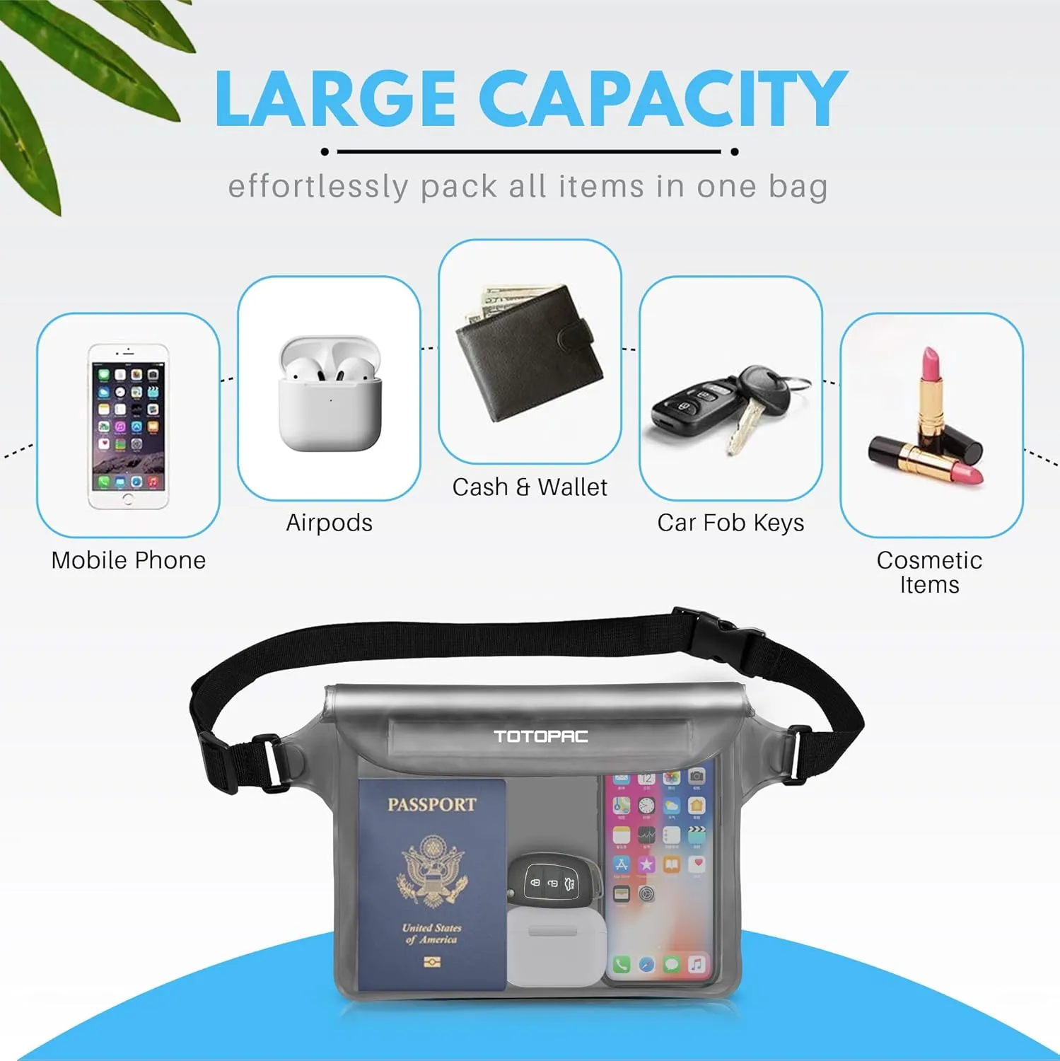 2-Pack Waterproof Fanny Pack, Phone Pouch with Waist Strap, 9x6.7 Inch Dry Bag for Phone, Cash, and Valuables – for Swimming, Kayaking, Boating, Snorkeling, and Water Sports (2, Grey   Blue)