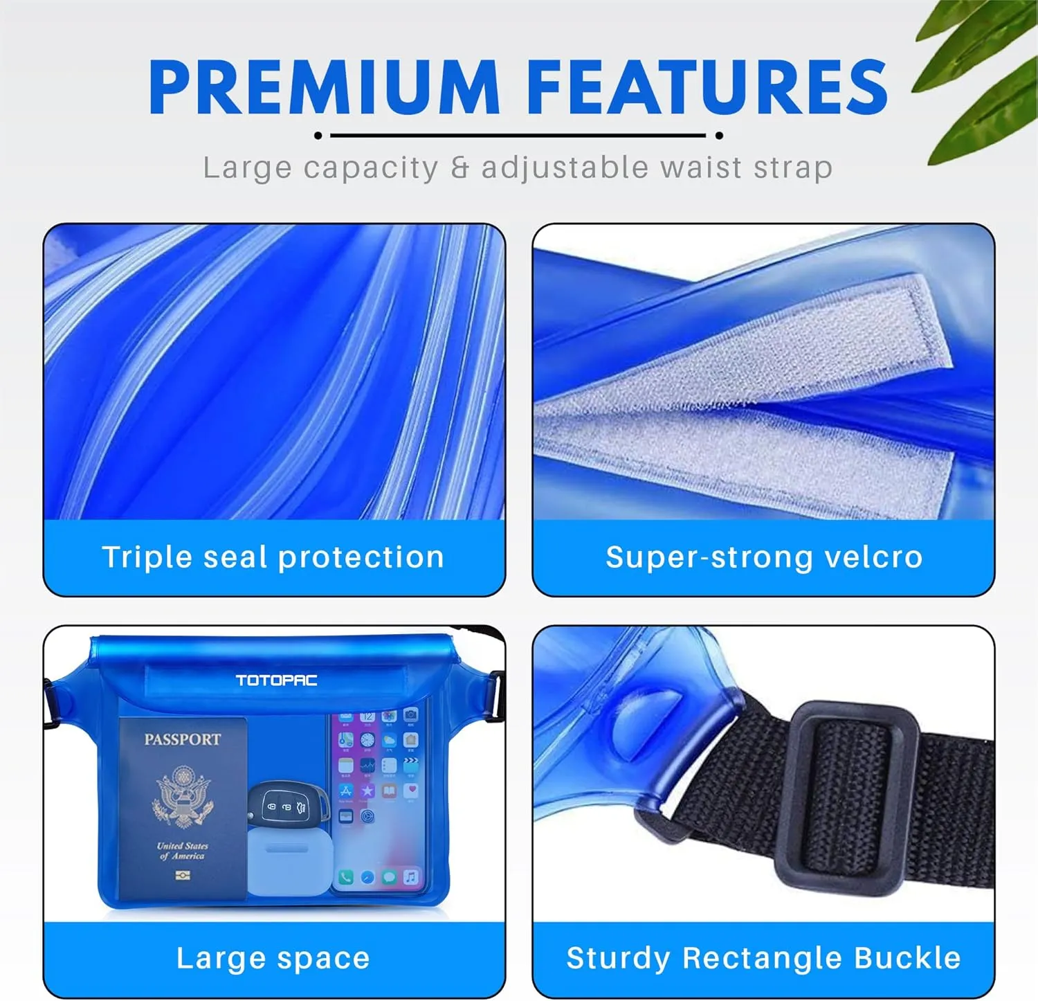 2-Pack Waterproof Fanny Pack, Phone Pouch with Waist Strap, 9x6.7 Inch Dry Bag for Phone, Cash, and Valuables – for Swimming, Kayaking, Boating, Snorkeling, and Water Sports (2, Grey   Blue)