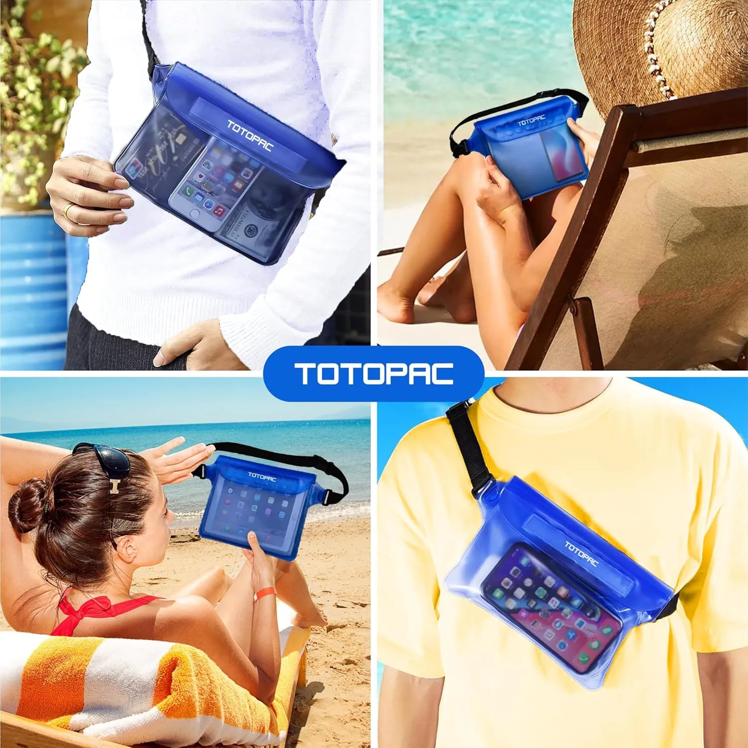 2-Pack Waterproof Fanny Pack, Phone Pouch with Waist Strap, 9x6.7 Inch Dry Bag for Phone, Cash, and Valuables – for Swimming, Kayaking, Boating, Snorkeling, and Water Sports (2, Grey   Blue)
