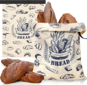 2 Pcs Bread Bags,Zipper Reusable Bread Bags for Homemade Loaf,Sourdough Container,Food-grade Tpu Lining,Fresh Keeping Extra Large,Freezer Food Storage Bag,17" x 12"(Classic)