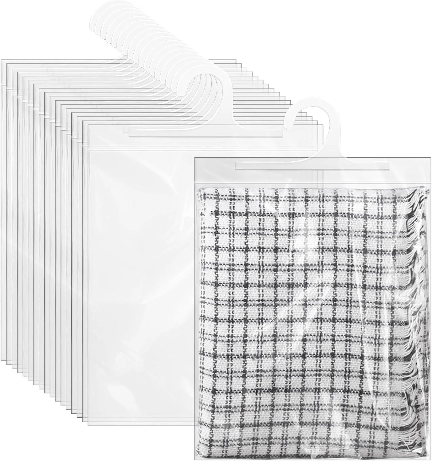 24 Pcs Hanging Storage Bags, Reusable Clear Hanging Bags, Hook Hanging Bags for Classroom, Library, Pharmacy, Armoire, Bathroom(10'' x 12.5'')