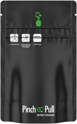 250 Pcs - 3.6 Inch x 5.8 Inch Pinch N Pull Matte Black Vista PCR Smell Proof Mylar Bags – Child Resistant & Tamper Evident - 1/8th Ounce (3.5 Grams)