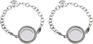 2pcs Memory Locket Bracelet Rhinestone Floating Locket Bracelet Stainless Steel Circle Bracelets women picture frame photo frame pendant