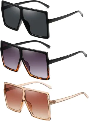 3 pieces Sunglasses for Women Men Large Frame Retro Square glasses