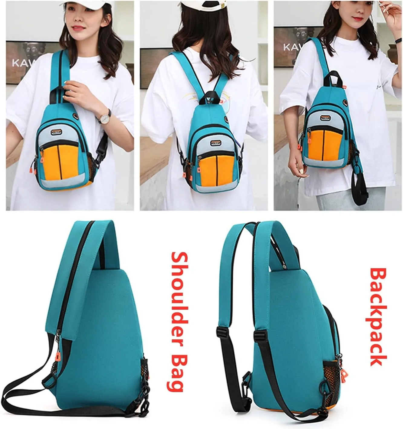 3 Ways Backpack Purse Waterproof Sling Crossbody Bag Travel Daypack for Men Women (Red)