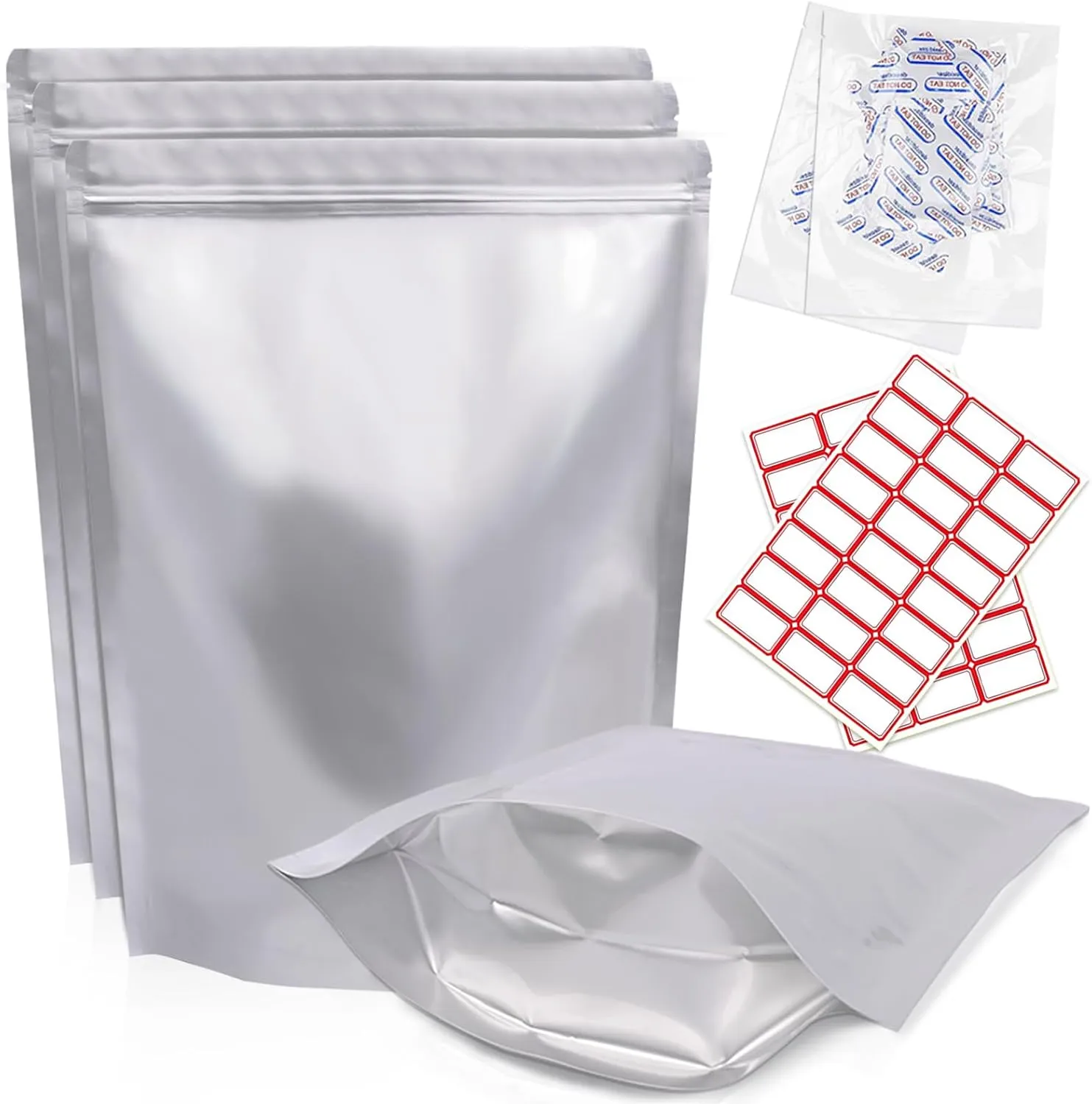30PCS 2Gallon 17"X13" Mylar Bags for Food Storage with Oxygen Absorbers&Lables,10 Mil Thick Resealable Stand-Up Zipper&Heat Sealable Bags for Long Term Food Storage,Dried Food