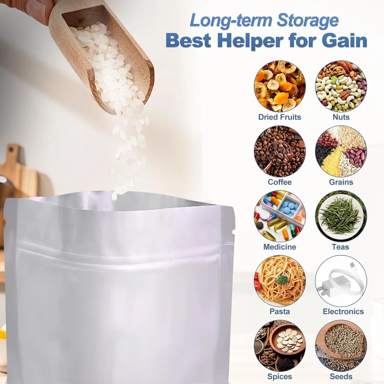 30PCS 2Gallon 17"X13" Mylar Bags for Food Storage with Oxygen Absorbers&Lables,10 Mil Thick Resealable Stand-Up Zipper&Heat Sealable Bags for Long Term Food Storage,Dried Food