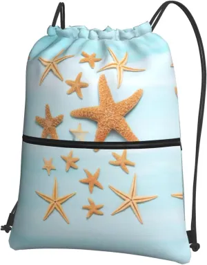 3D Beautiful Maritime Summer Print Drawstring Zipper Backpack â€“ Gym Drawstring Bag for Sports, Yoga, Dance, Travel, and More