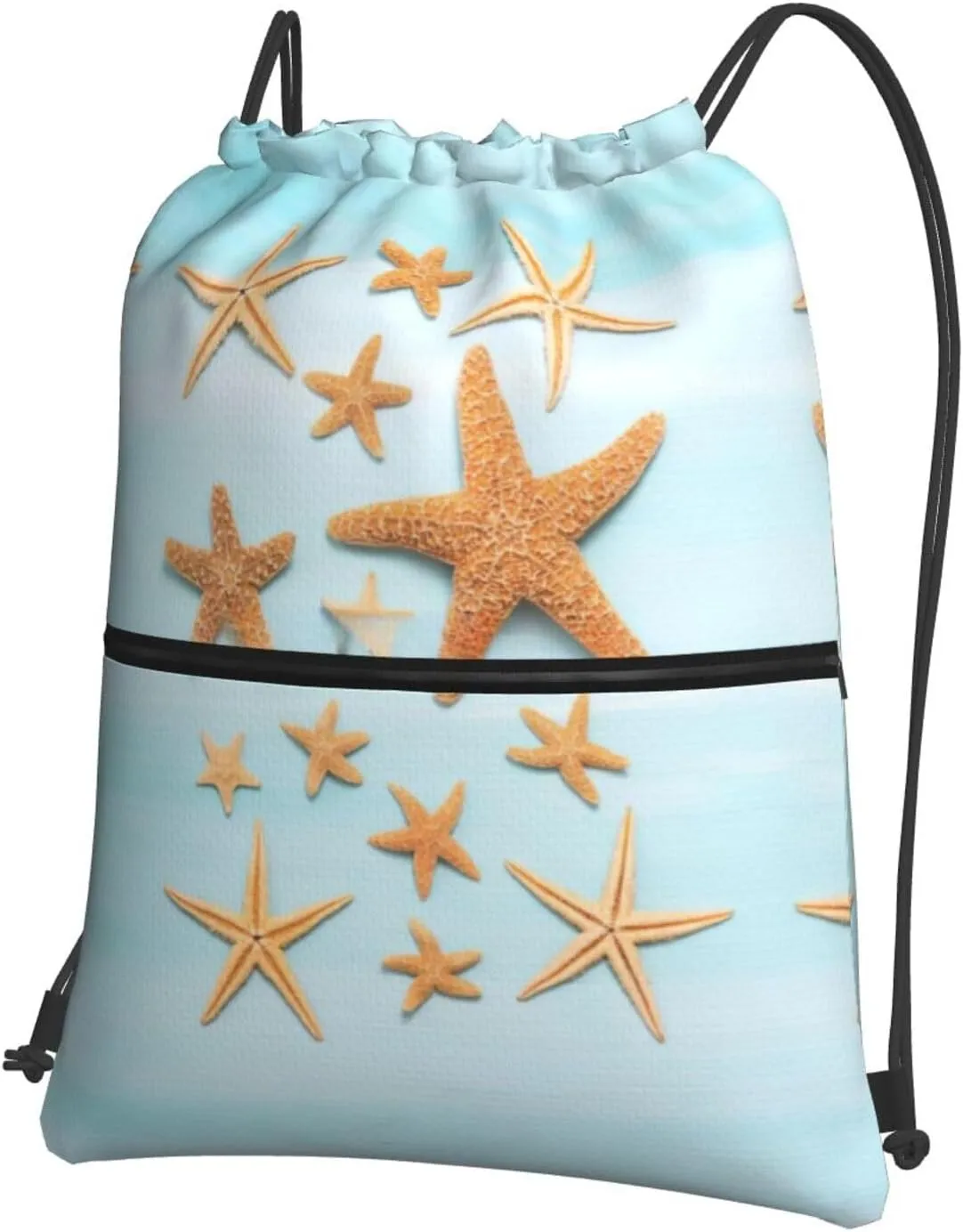 3D Beautiful Maritime Summer Print Drawstring Zipper Backpack â€“ Gym Drawstring Bag for Sports, Yoga, Dance, Travel, and More