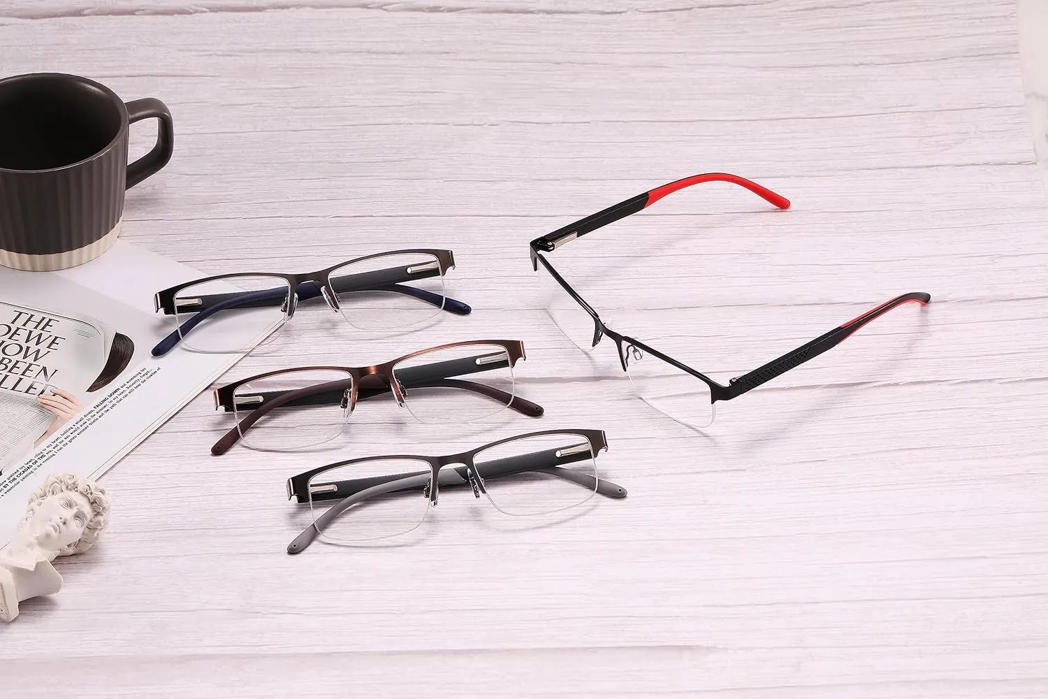4 Pack Reading Glasses for Men, Blue Light Blocking Computer Readers, Anti UV Ray/Eye Strain/Glare, Metal Frame Eyeglasses with Pouches(200 Magnification Strength)