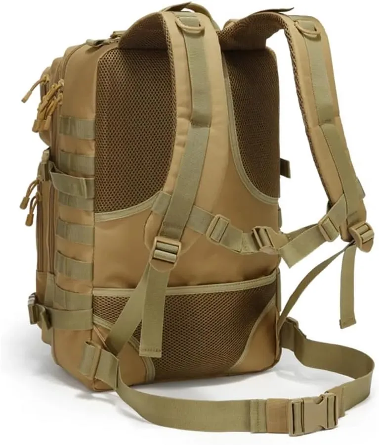50L Tactical Backpack, MOLLE Military Rucksack, Waterproof Bug-Out Bag for Hiking, Camping, Travel & Survival (Khaki)