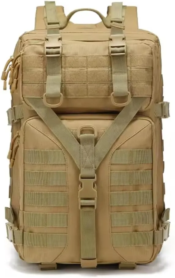 50L Tactical Backpack, MOLLE Military Rucksack, Waterproof Bug-Out Bag for Hiking, Camping, Travel & Survival (Khaki)