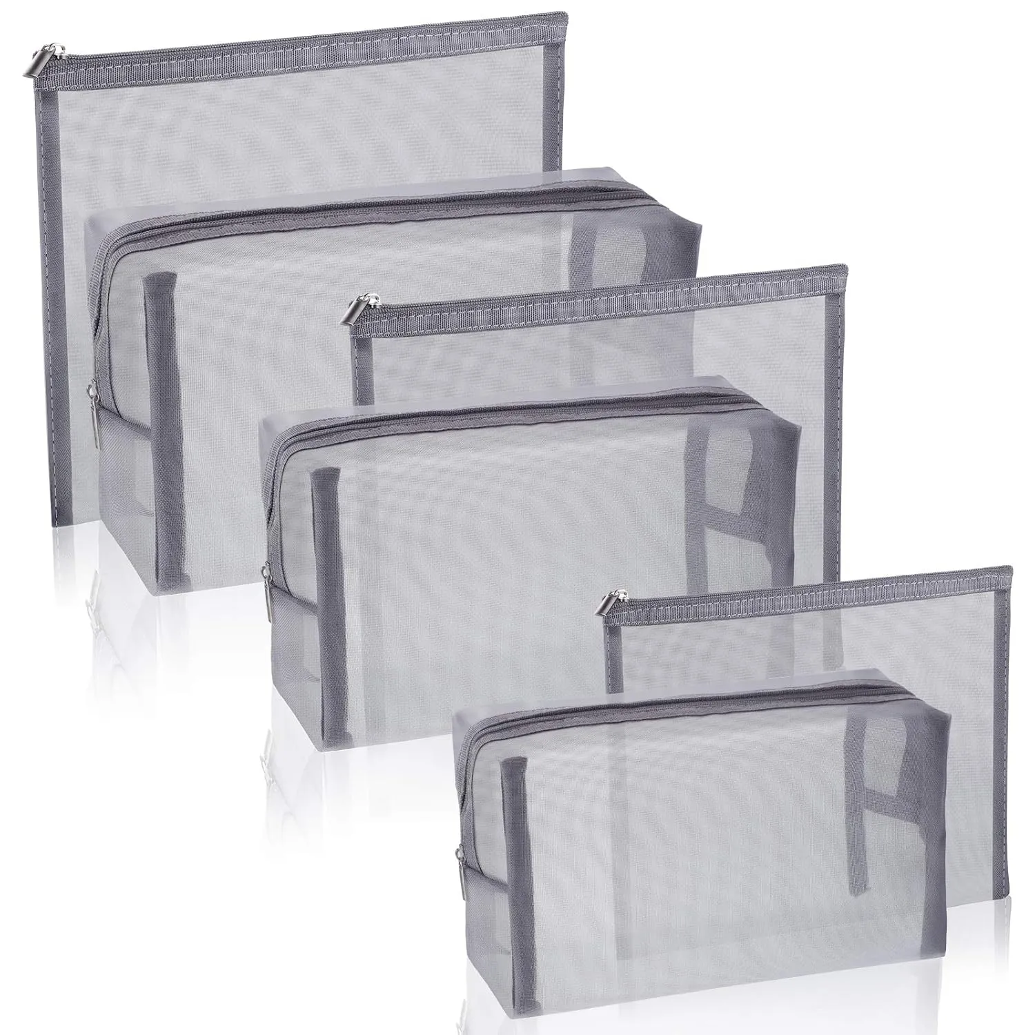 6 Pieces Mesh Makeup Bags Mesh Cosmetic Bag Portable Travel Organizing Zipper Pouch Toiletries Makeup Pouches for Home Office Travel Accessories (Gray)