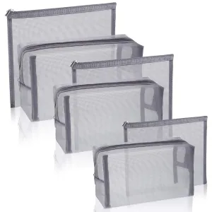 6 Pieces Mesh Makeup Bags Mesh Cosmetic Bag Portable Travel Organizing Zipper Pouch Toiletries Makeup Pouches for Home Office Travel Accessories (Gray)