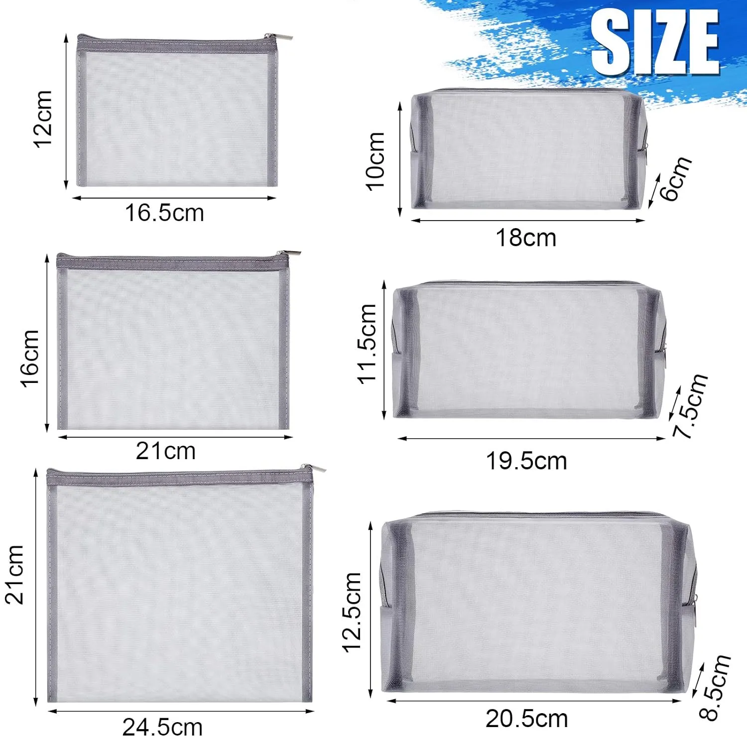 6 Pieces Mesh Makeup Bags Mesh Cosmetic Bag Portable Travel Organizing Zipper Pouch Toiletries Makeup Pouches for Home Office Travel Accessories (Gray)