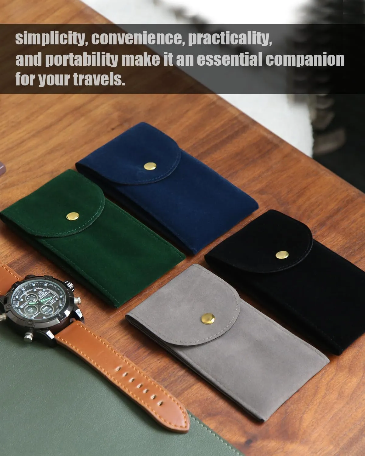 6PCS Portable Velvet Watch Pouch for Men and Women - Single Case, Soft Storage Bag, Organizer (2 Green, 2 Gray, 2 Blue)