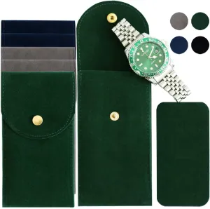6PCS Portable Velvet Watch Pouch for Men and Women - Single Case, Soft Storage Bag, Organizer (2 Green, 2 Gray, 2 Blue)