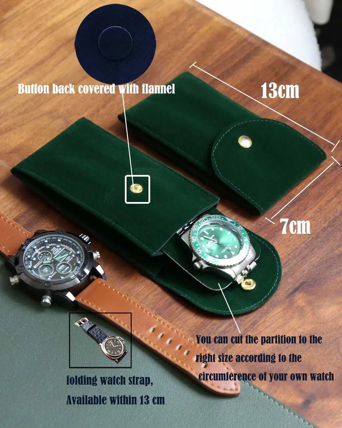 6PCS Portable Velvet Watch Pouch for Men and Women - Single Case, Soft Storage Bag, Organizer (2 Green, 2 Gray, 2 Blue)