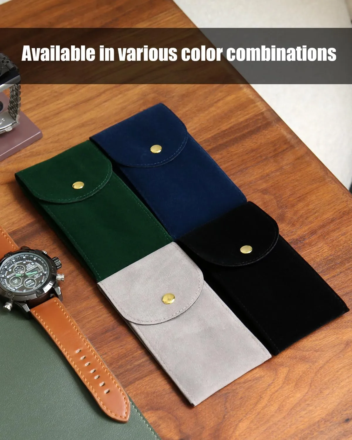 6PCS Portable Velvet Watch Pouch for Men and Women - Single Case, Soft Storage Bag, Organizer (2 Green, 2 Gray, 2 Blue)