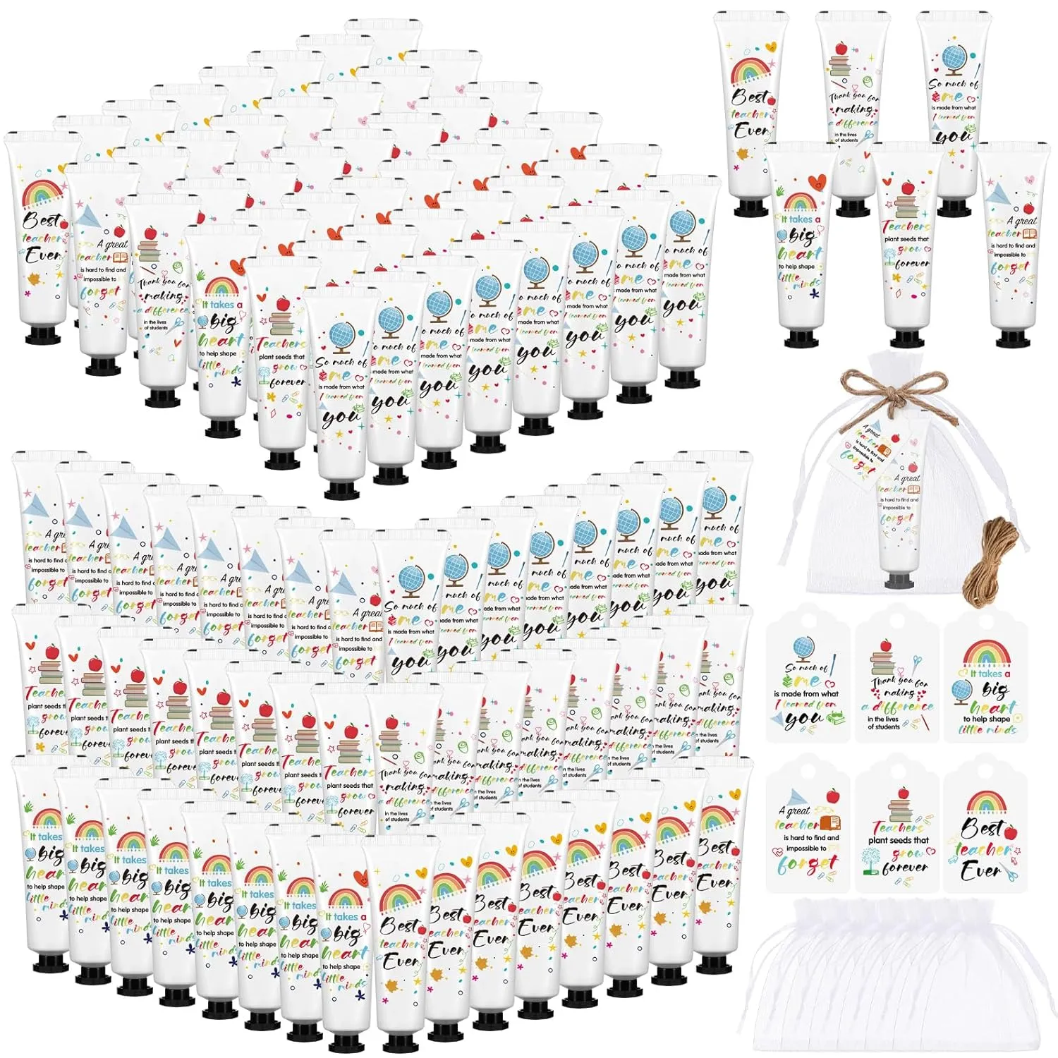 72 Set Teacher Appreciation Gifts in Bulk Hand Cream Set Moisturizing Hand Lotion Thank You Teacher Gifts Travel Size with Cards Organza Bags for Dry Cracked Mother's Day