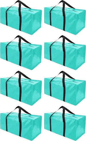 8 Pack Extra Large Moving Bags with Zippers & Carrying Handles, Heavy-Duty Storage Tote for Space Saving Moving Storage, Fold Flat, Alternative to Box and Bin,Aquamarine