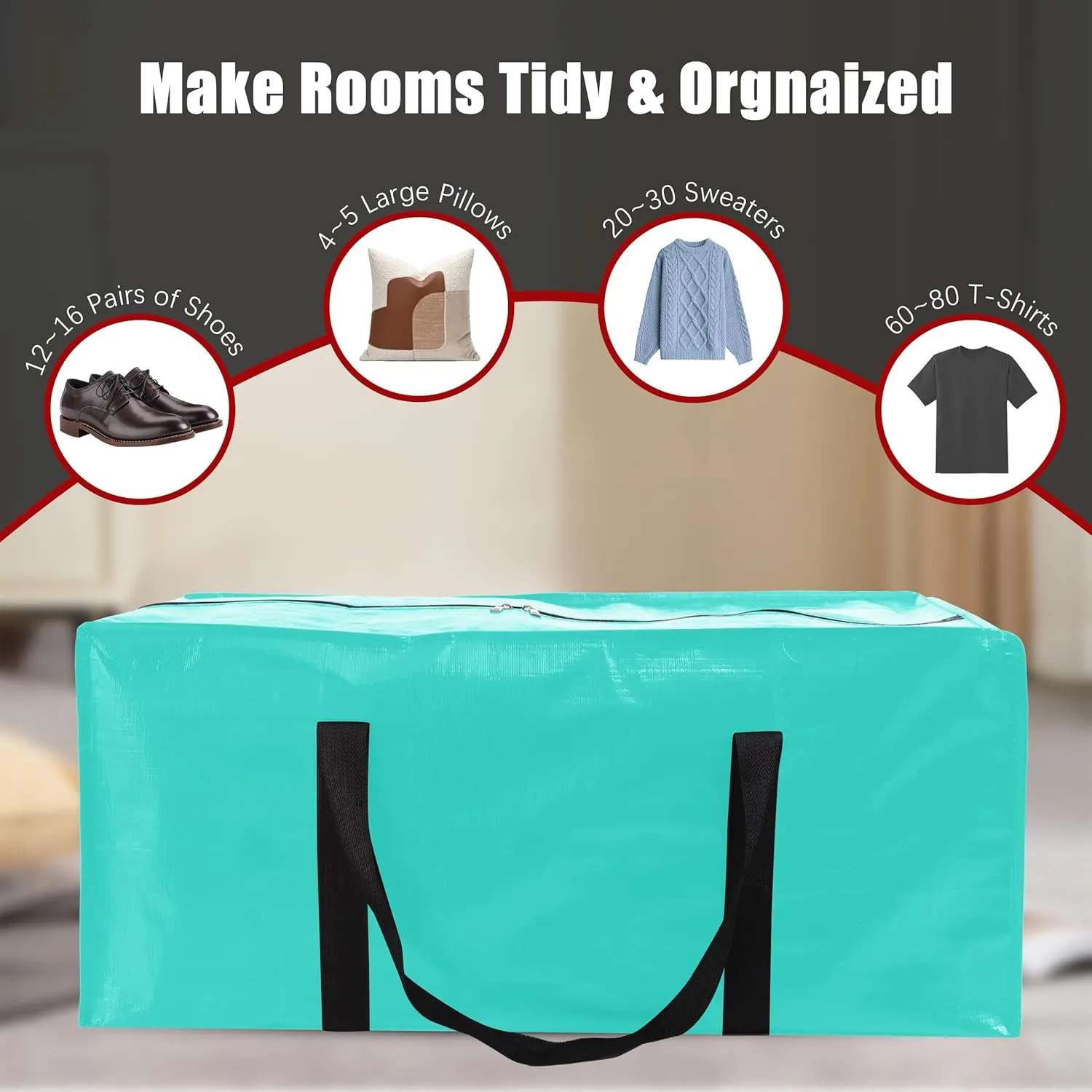 8 Pack Extra Large Moving Bags with Zippers & Carrying Handles, Heavy-Duty Storage Tote for Space Saving Moving Storage, Fold Flat, Alternative to Box and Bin,Aquamarine