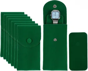 8 Pcs Velvet Watch Pouch Portable Watch Pouch Single Watch Travel Case Watch Storage Bag Luxury Gift Bag with Snap Button for Jewelry Watch Organizer (Green)