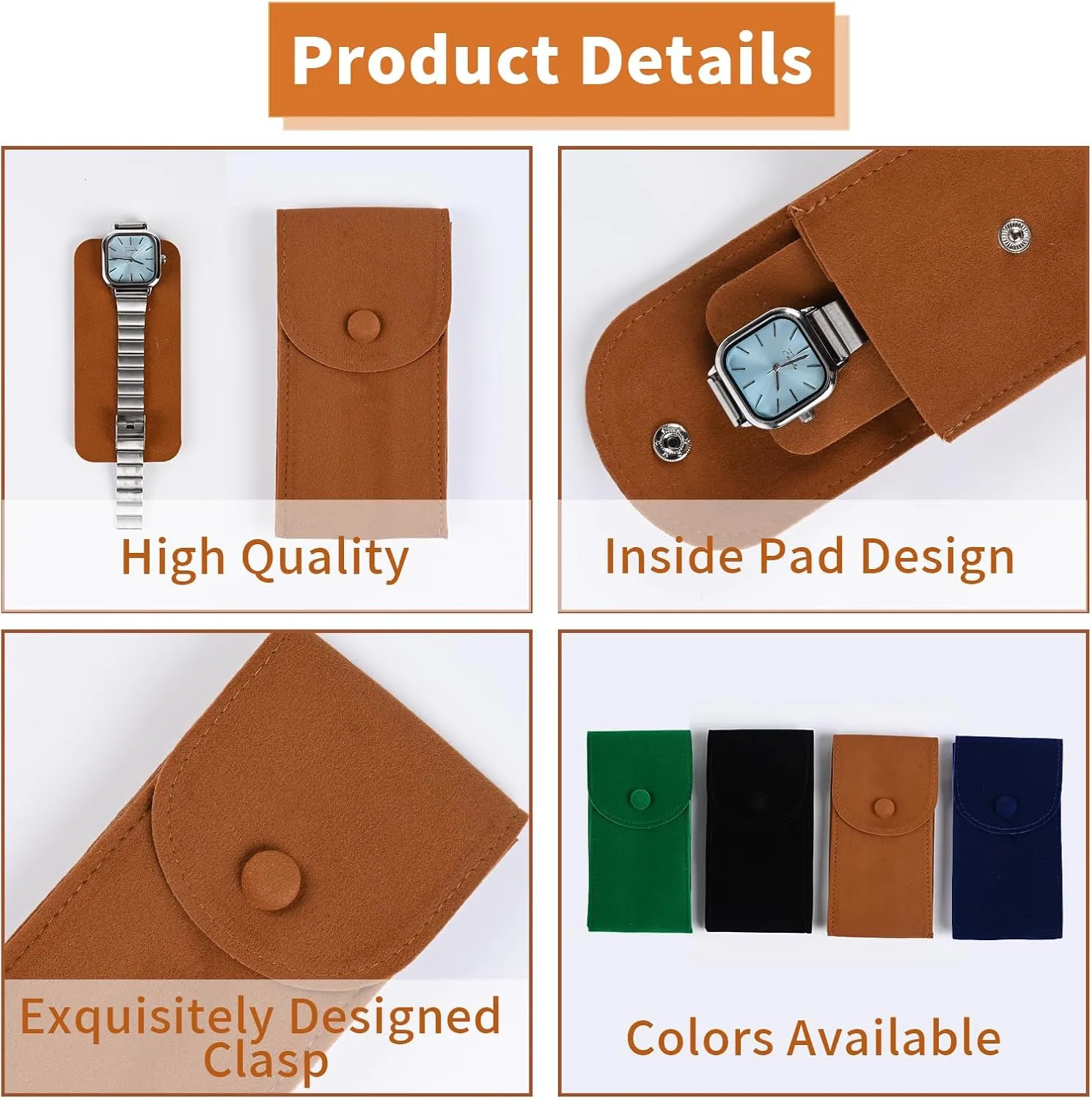 8 Pcs Velvet Watch Pouch Portable Watch Pouch Single Watch Travel Case Watch Storage Bag Luxury Gift Bag with Snap Button for Jewelry Watch Organizer (Green)