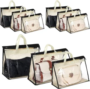 9 Pcs Clear Dust Bags for Handbags, 3-Sizes Purse Storage Organizers with Zippers and Handles, Hanging Handbag Storage, Dust-proof Purse Protectors, Gift for Mother Wife Sister Girlfriend-Light Yellow