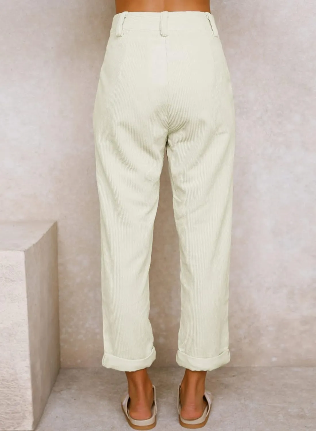 Acelitt Womens Elastic Waist Straight Leg Corduroy Pants with Pockets, S-2XL