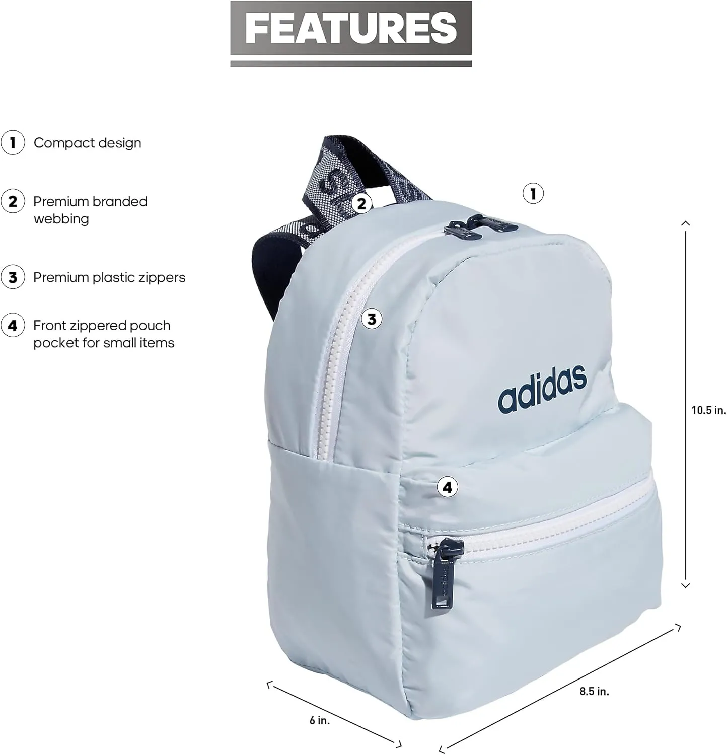 adidas Linear Mini Backpack Small Travel Bag Discontinued, Halo Blue/Crew Navy, OSFA