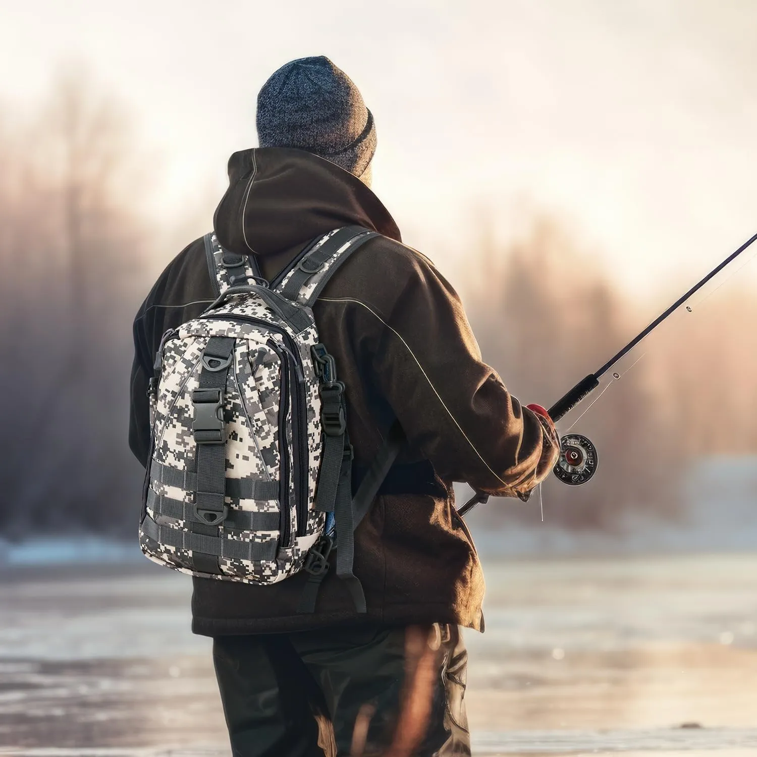 Aertiavty Fishing Backpack, Fishing Bag with Tackle Box, Compact Fishing Tackle Bag, Fishing Tackle Backpack with Rod Holder for Outdoor Sport Fishing Gifts for Men Women