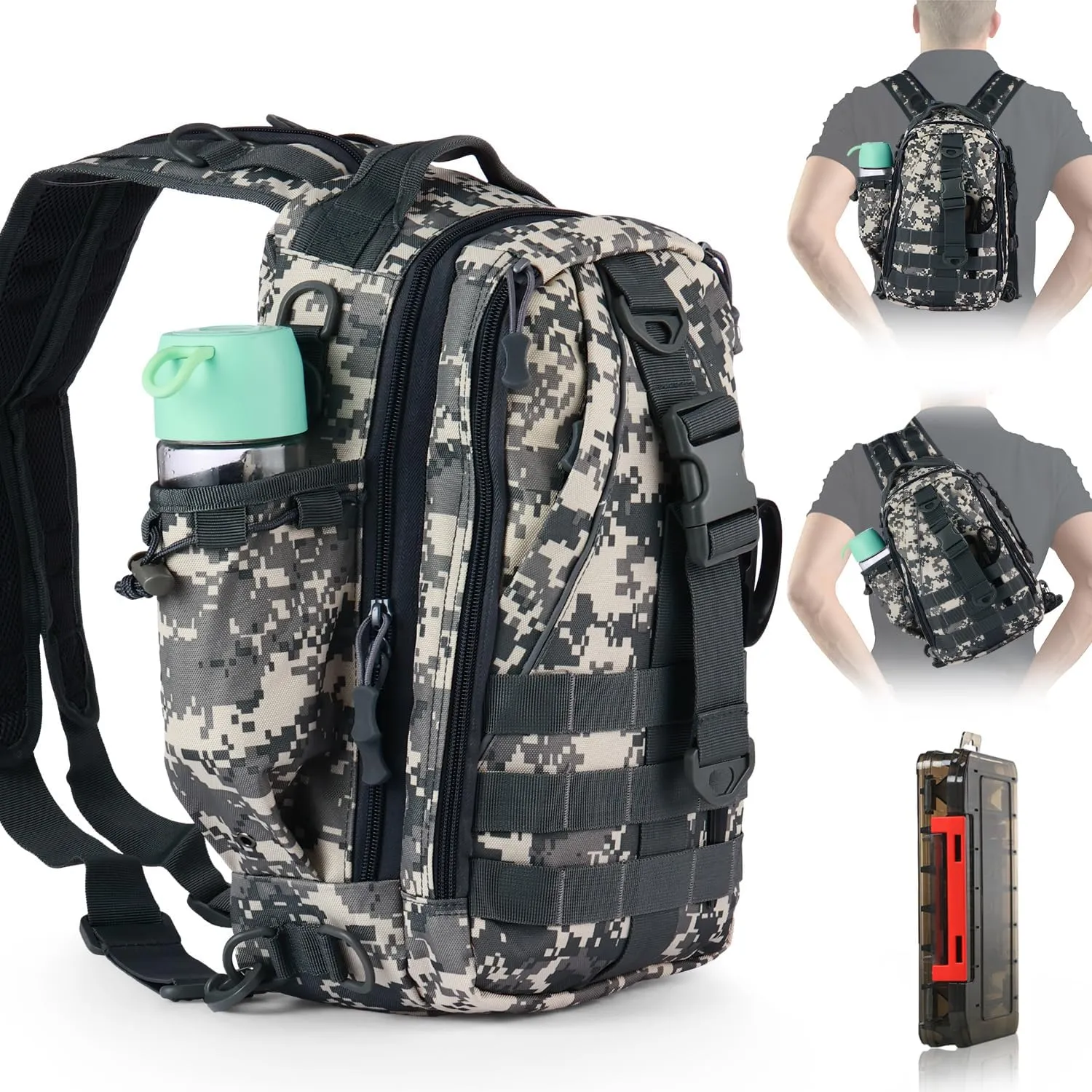 Aertiavty Fishing Backpack, Fishing Bag with Tackle Box, Compact Fishing Tackle Bag, Fishing Tackle Backpack with Rod Holder for Outdoor Sport Fishing Gifts for Men Women