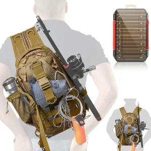 Aertiavty Fishing Backpack, Fishing Bag with Tackle Box, Compact Fishing Tackle Bag, Fishing Tackle Backpack with Rod Holder for Outdoor Sport Fishing Gifts for Men Women