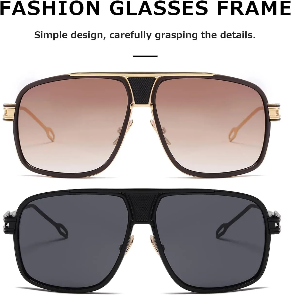 AEVOGUE Sunglasses For Men Goggle Alloy Big Frame Metal Punk Style Shield AE0336