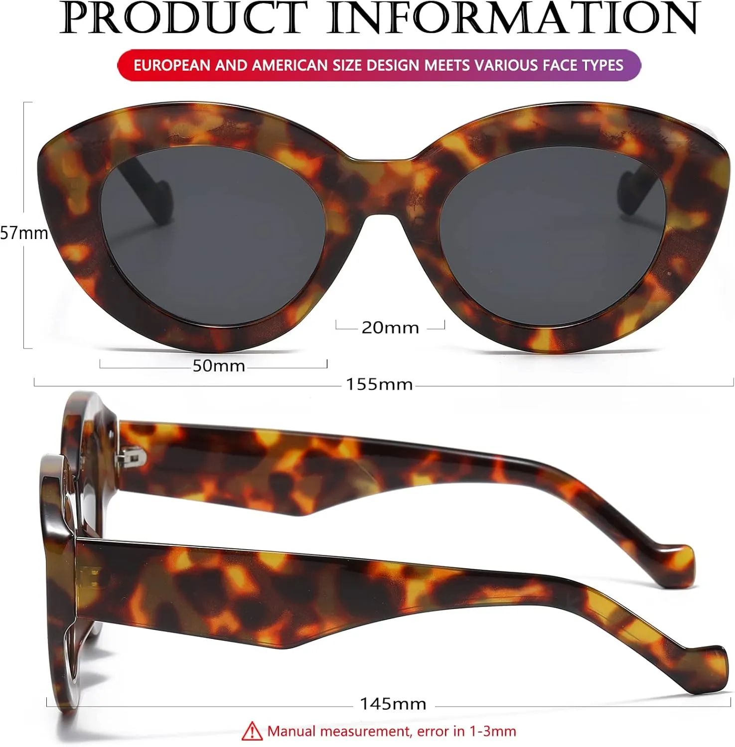 AIEYEZO Oversized Cat Eye Sunglasses for Women Cute Oval Thick Frame Cateye Sun Glasses Chic Retro Style Shades
